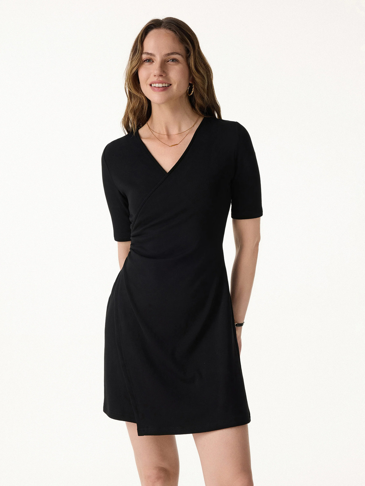 OGL Surplice Ruched Fit-and-Flare Mini Dress