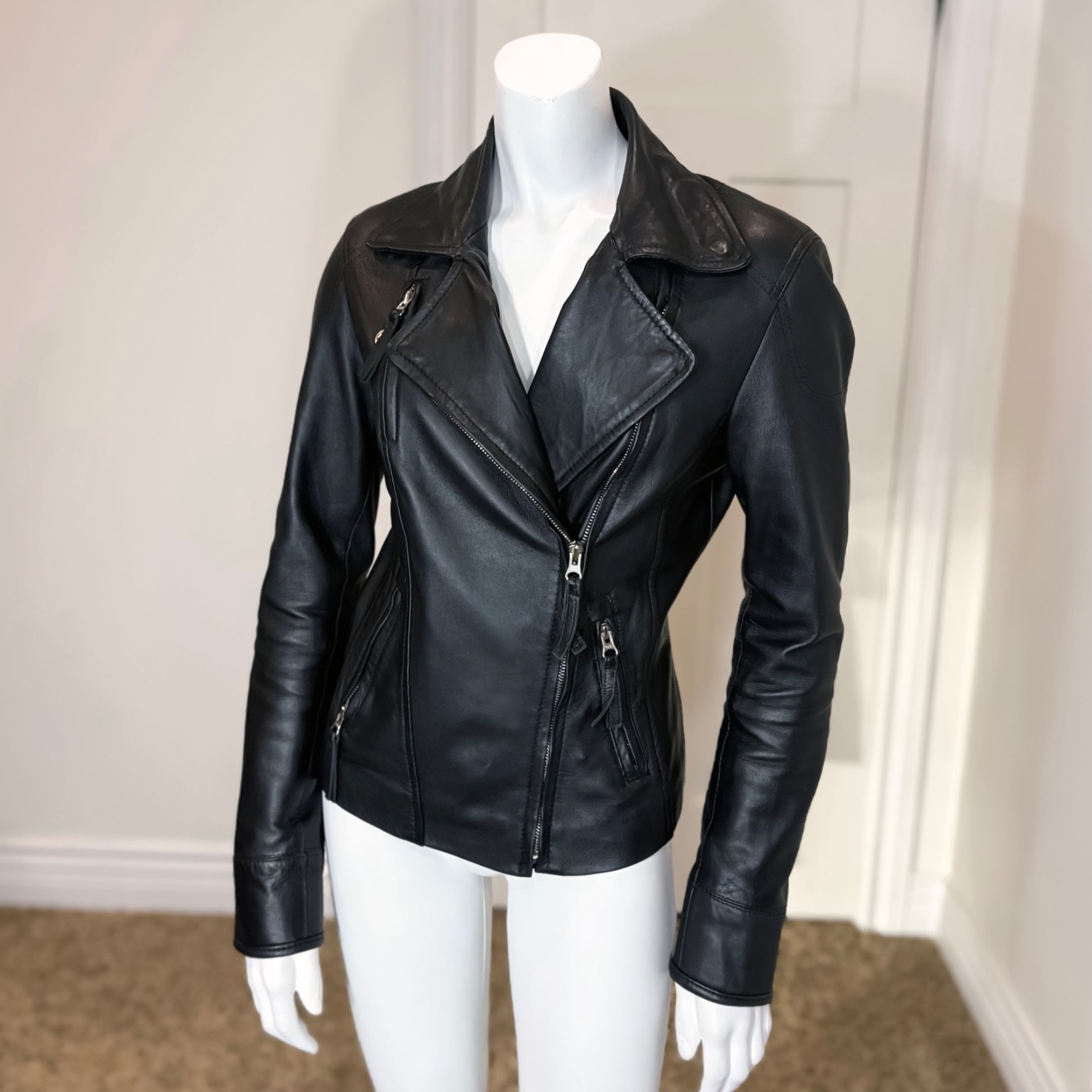 SOFT LEATHER MOTORCYCLE JACKET S Women’s Grunge Biker Moto Zipper Grunge Retro