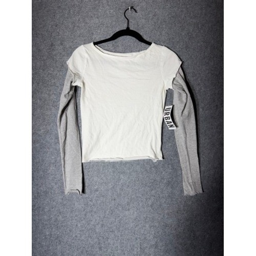 BDG Urban Outfitters White Grey Layered Long Sleeve Tee XS Y2K AestheticNew