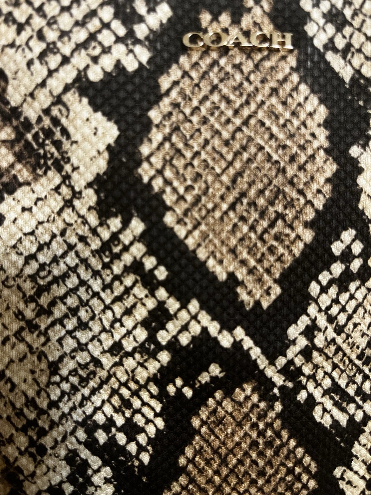 Coach Madison East/West Tote in Python Print Fabric snake skin gold hardware