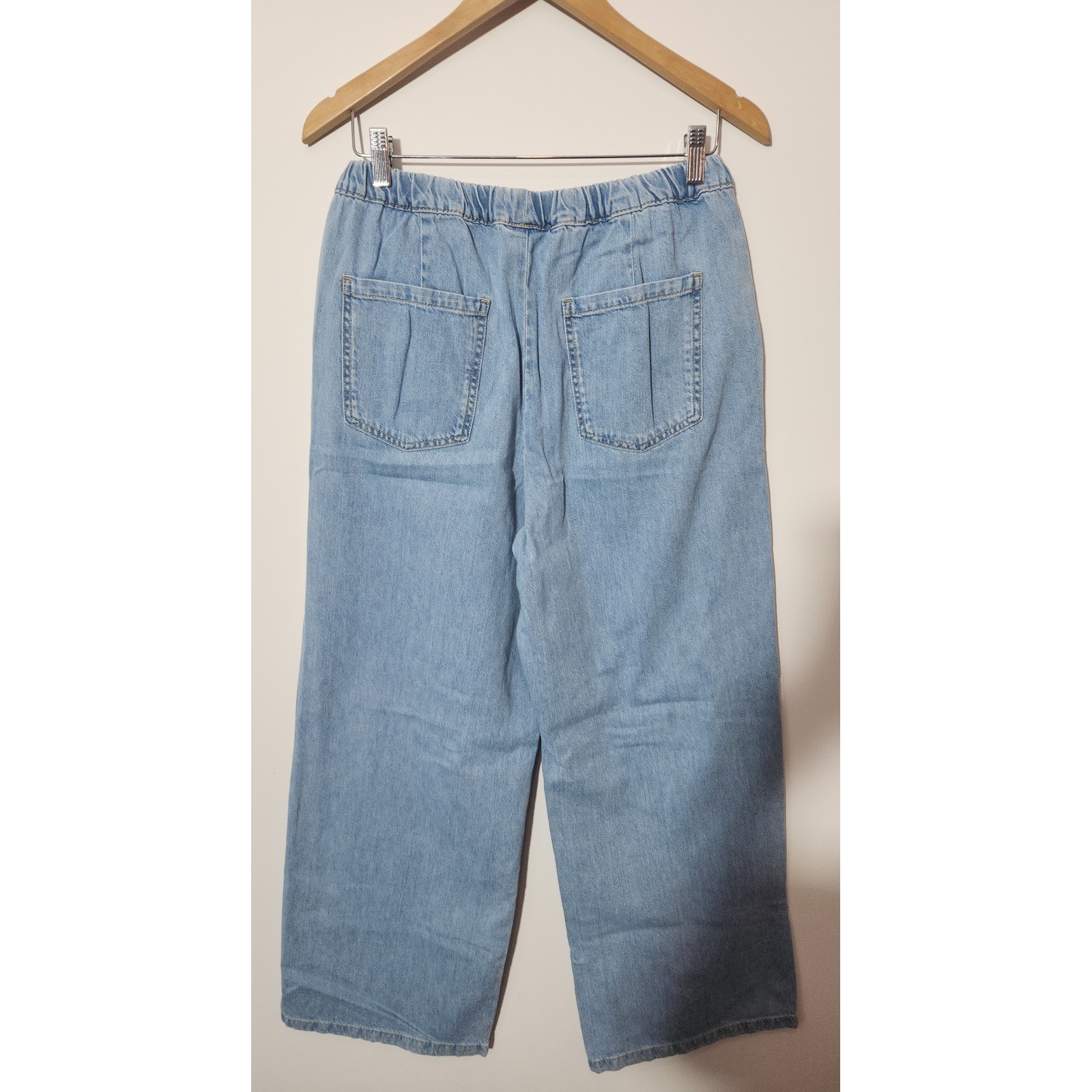 Zara Womens Wide Leg Drawstring Jeans Light Wash Blue High Rise Size Medium