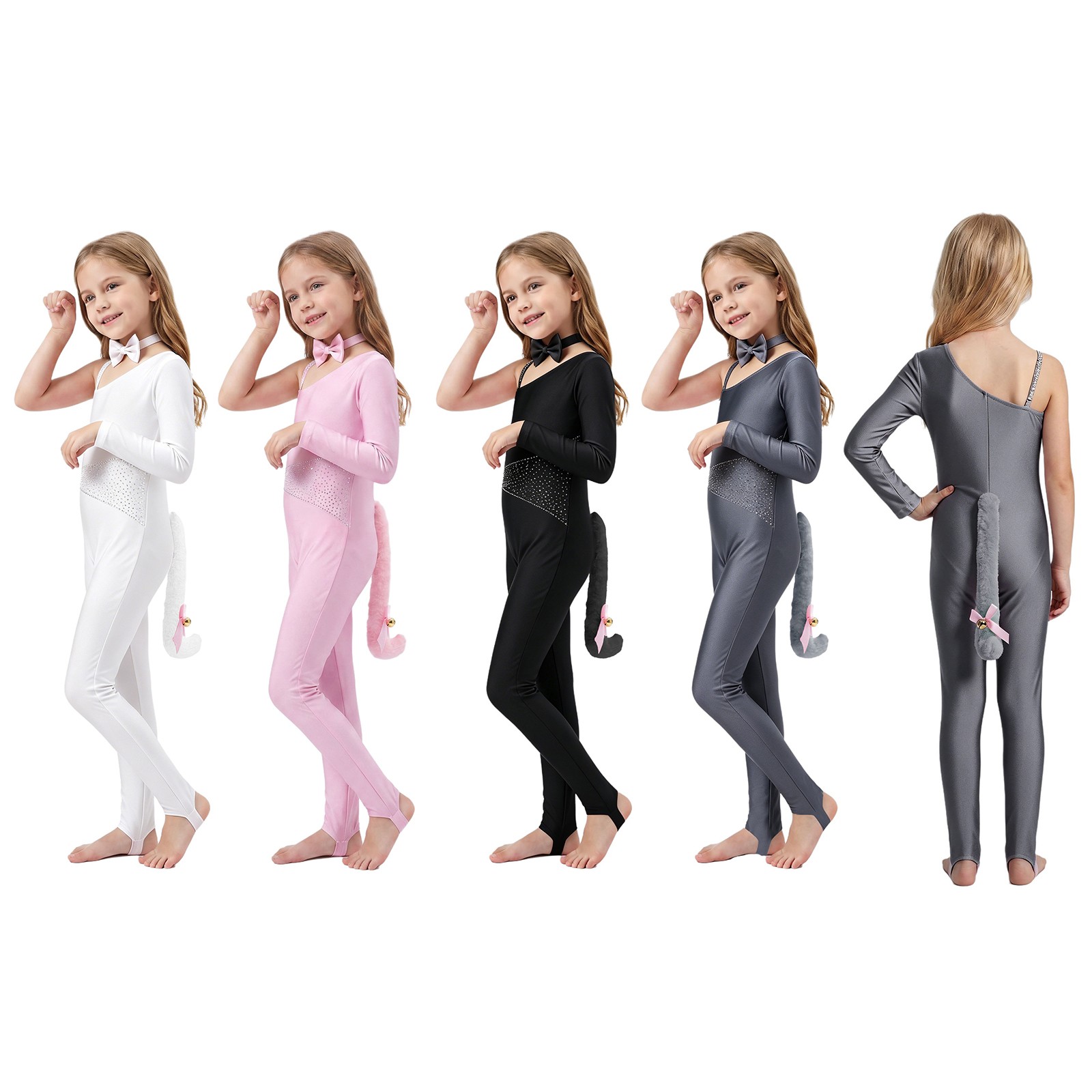 Girls Pants Cat Unitard Carnivals Leotard Sleeve Jumpsuits Bowtie Cosplay For