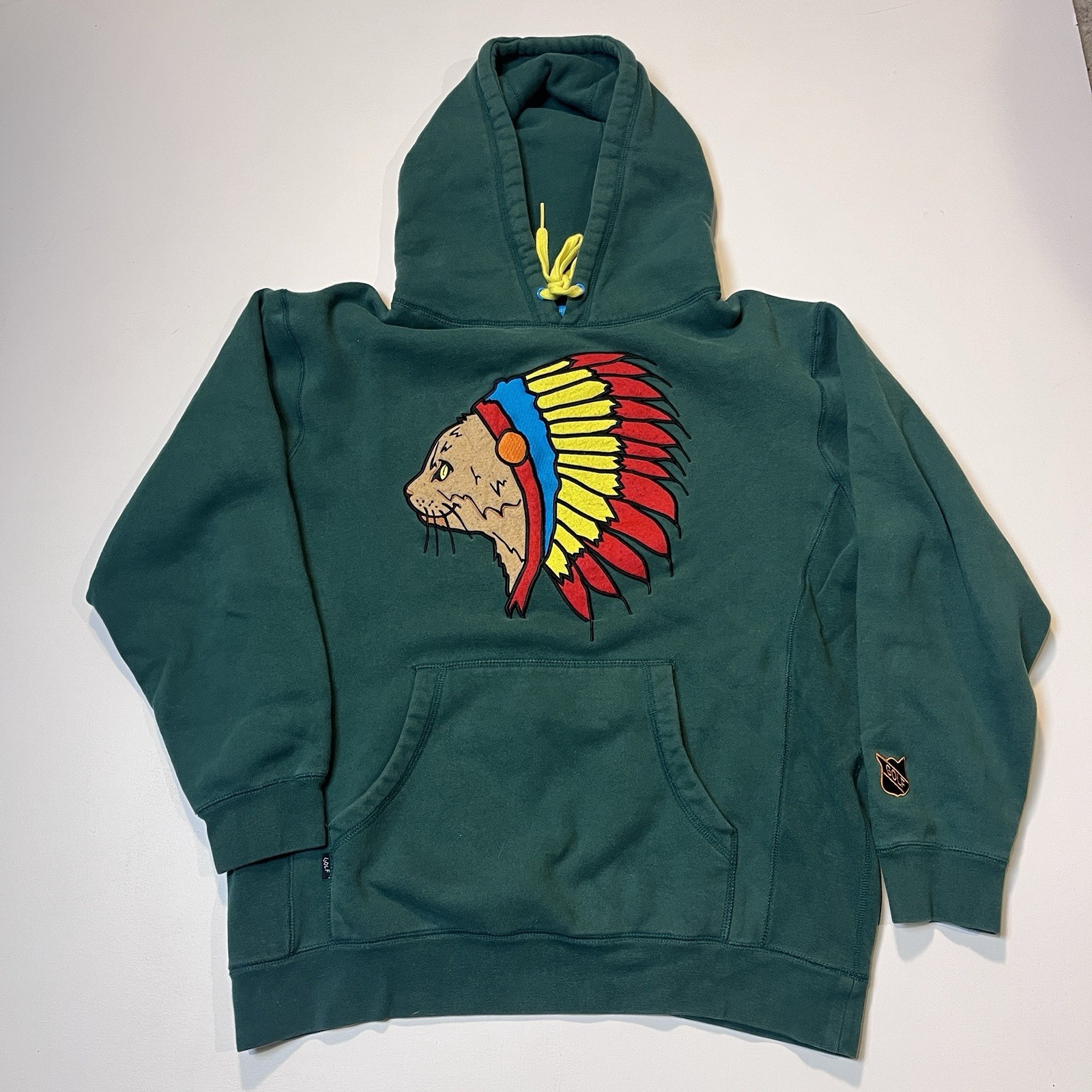 Golf Wang Hoodie Native Cat Tyler The Creator Medium Embroidered Green Indian
