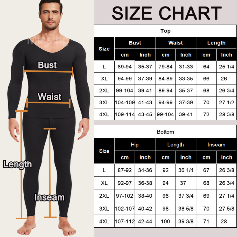 Mens Thermal Underwear Set Fleece Lined Soft Long Johns Base Layer Top & Bottom