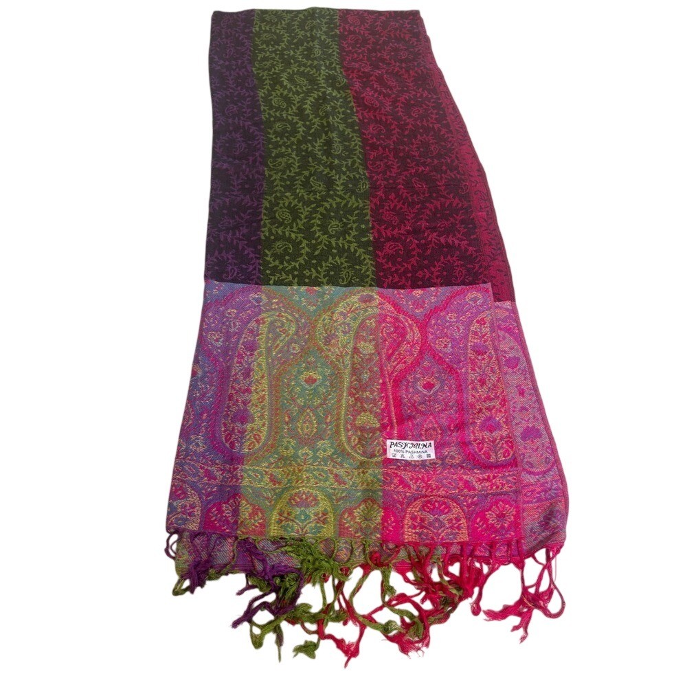 100% Pashmina Scarf Wrap Shawl Paisley Boho Stripe Fringe