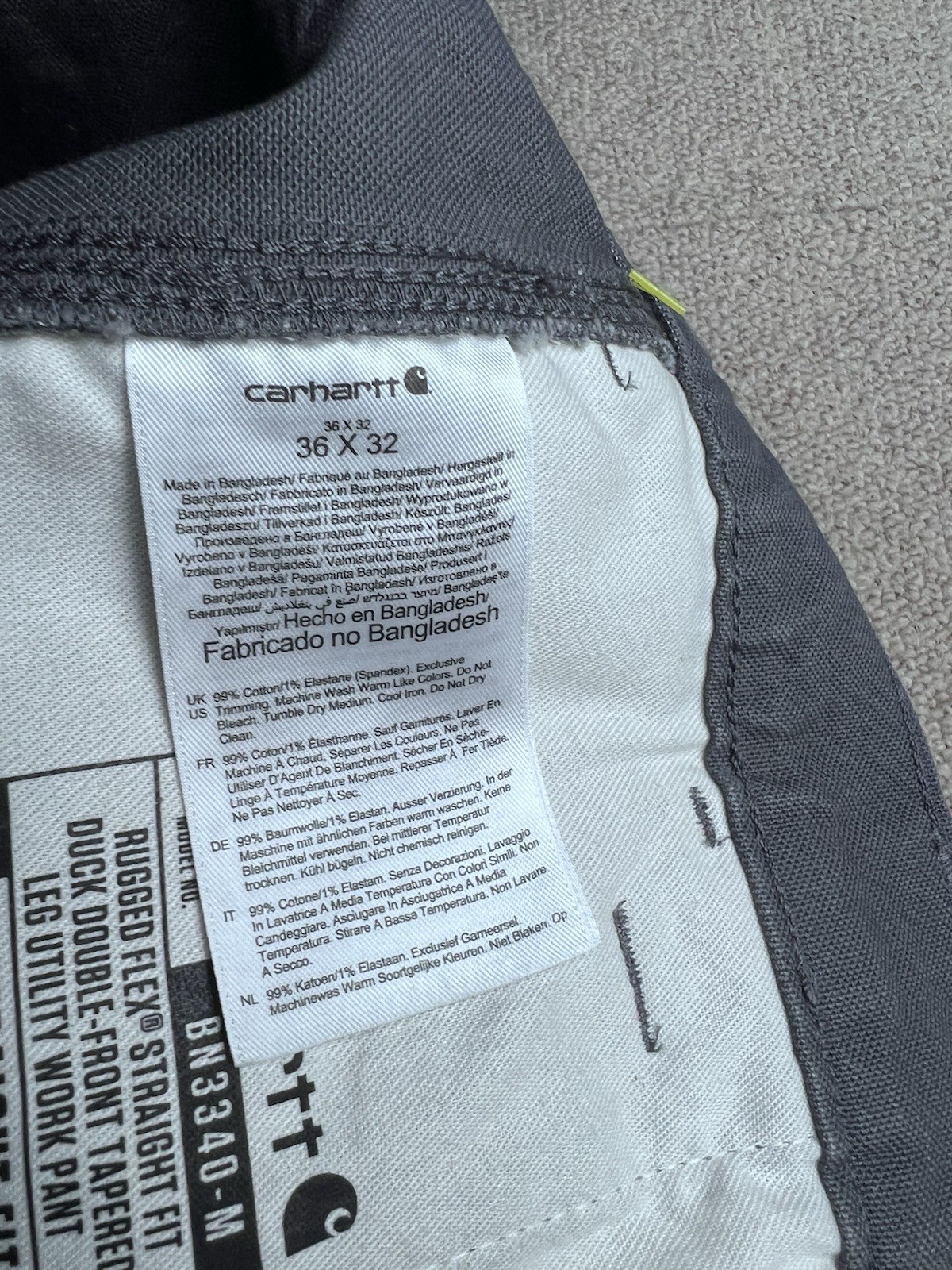 Carhartt Rugged Flex 103340 Double Front Duck Pants Gravel 36×32 NWT
