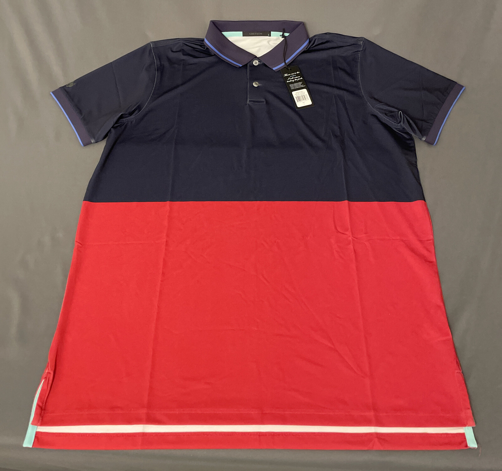 Greyson Golf Shirt Polo Washoe Large Abyss Flamingo Colorblock NWT MSRP $90