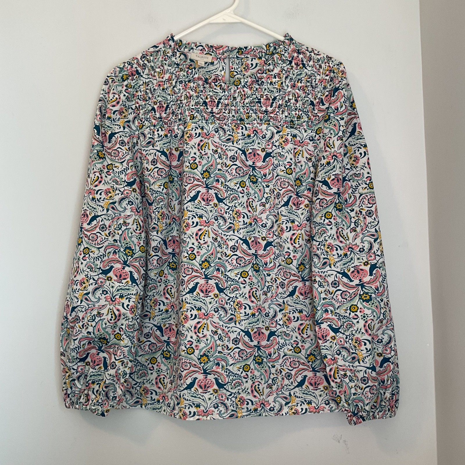 Talbots Women’s Multicolor Bird Flower Pattern Lightweight Cotton Blouse Size M
