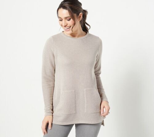 Modern Soul Novelty Knit Angled Pocket Sweatshirt-Cobblestone-Small-NEW-A473364
