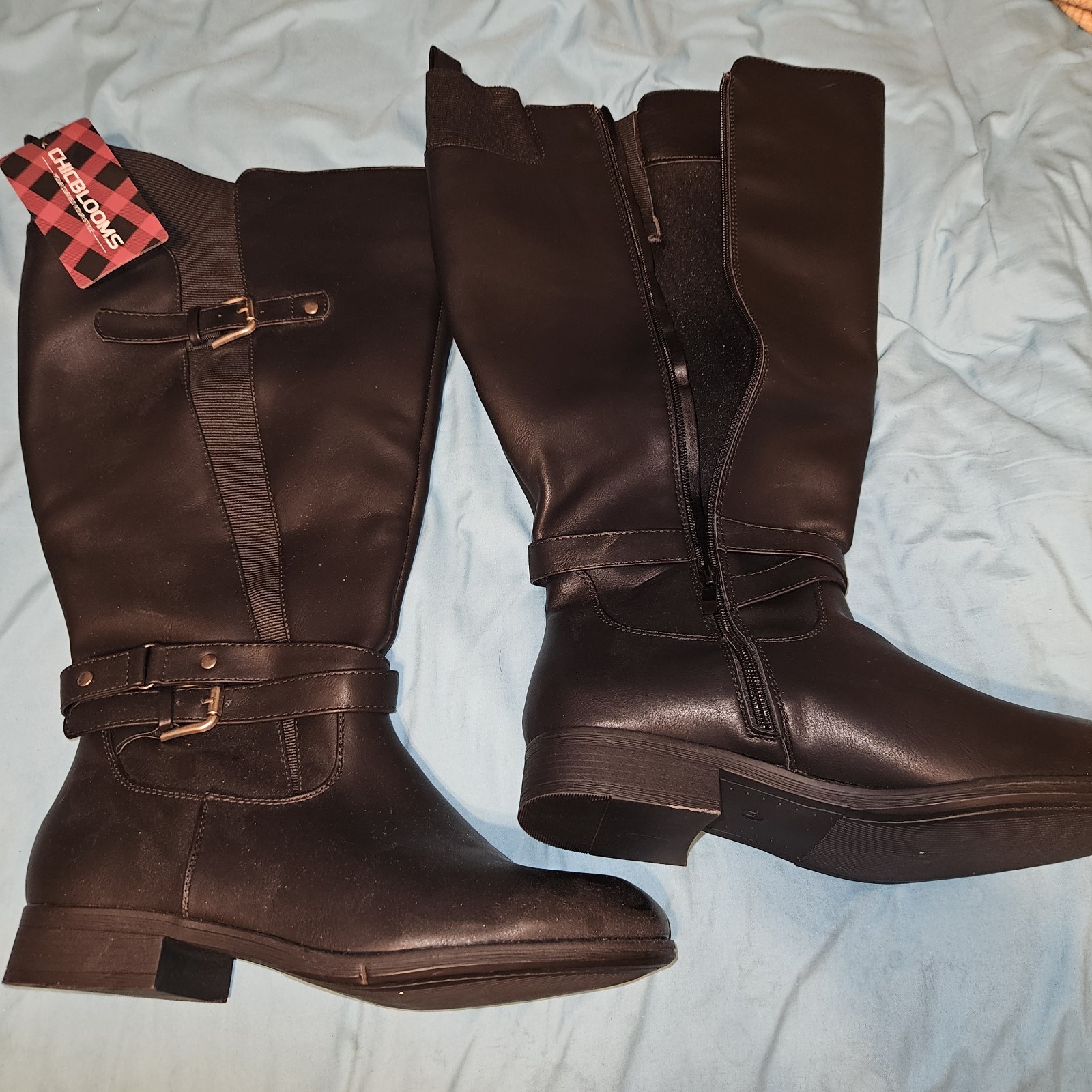 Chicblooms Women’s Black Knee High Zip Riding Boots Buckle US 11 wide Calf