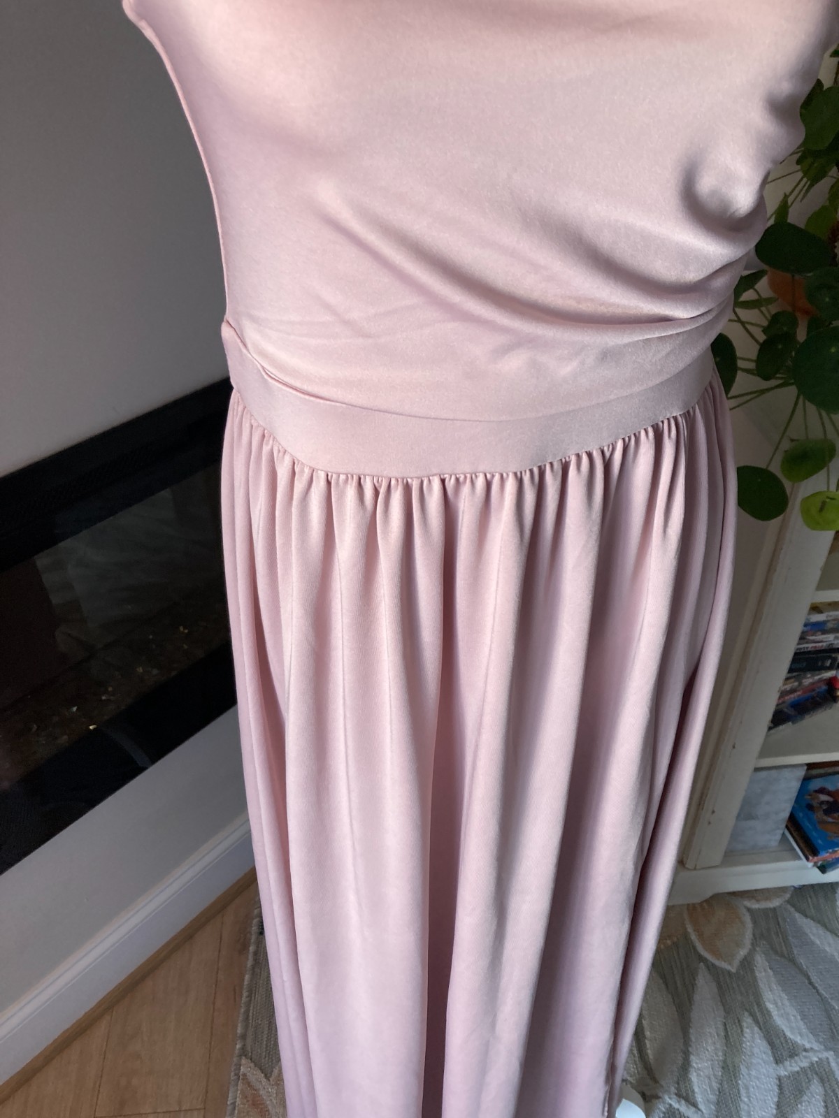 Lyaner Maxi Dress Womens Medium One Shoulder Ruched Powder Pink Front Slit