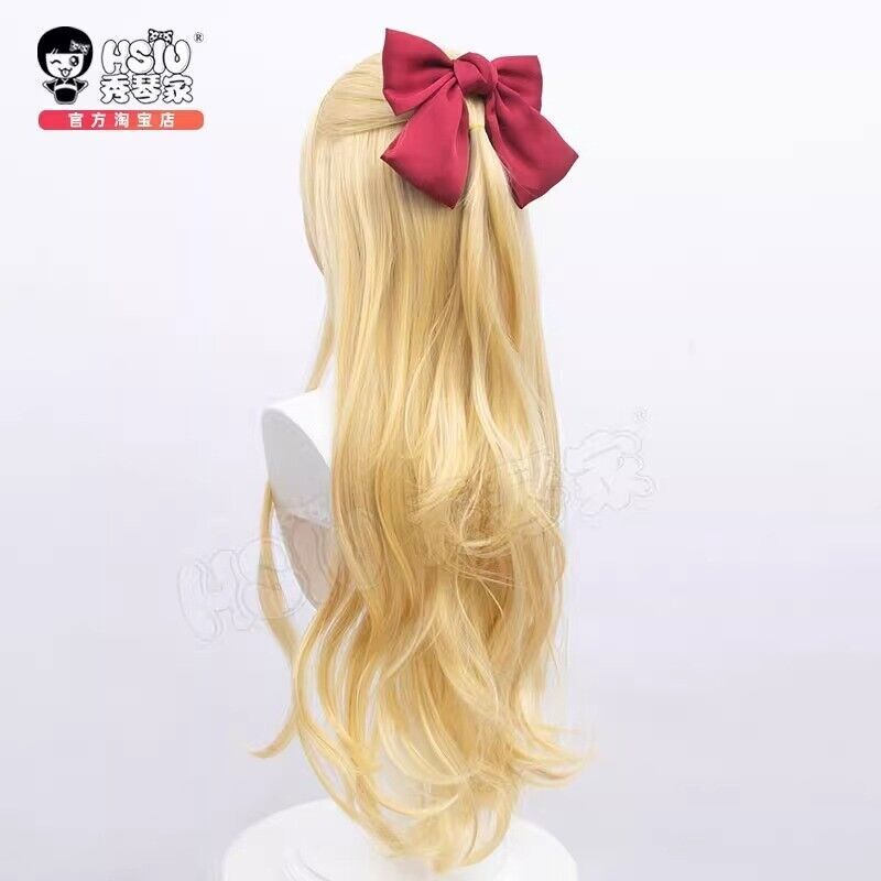 Sailor Moon Sailor Venus V Aino Minako Gold Long Hairpieces + Bowtie Cosplay Wig