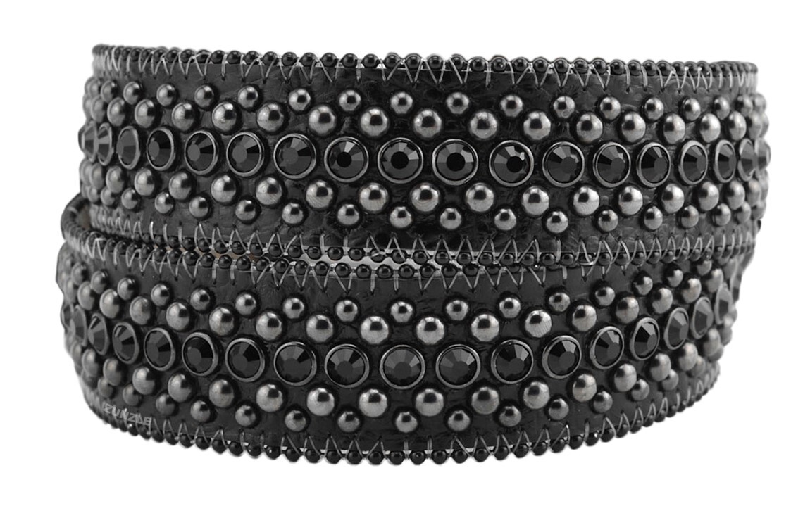 BB Simon Kish Belt Jet Black Crystal Leather Rap Hip Hop 30 32 34 36 38 40 42