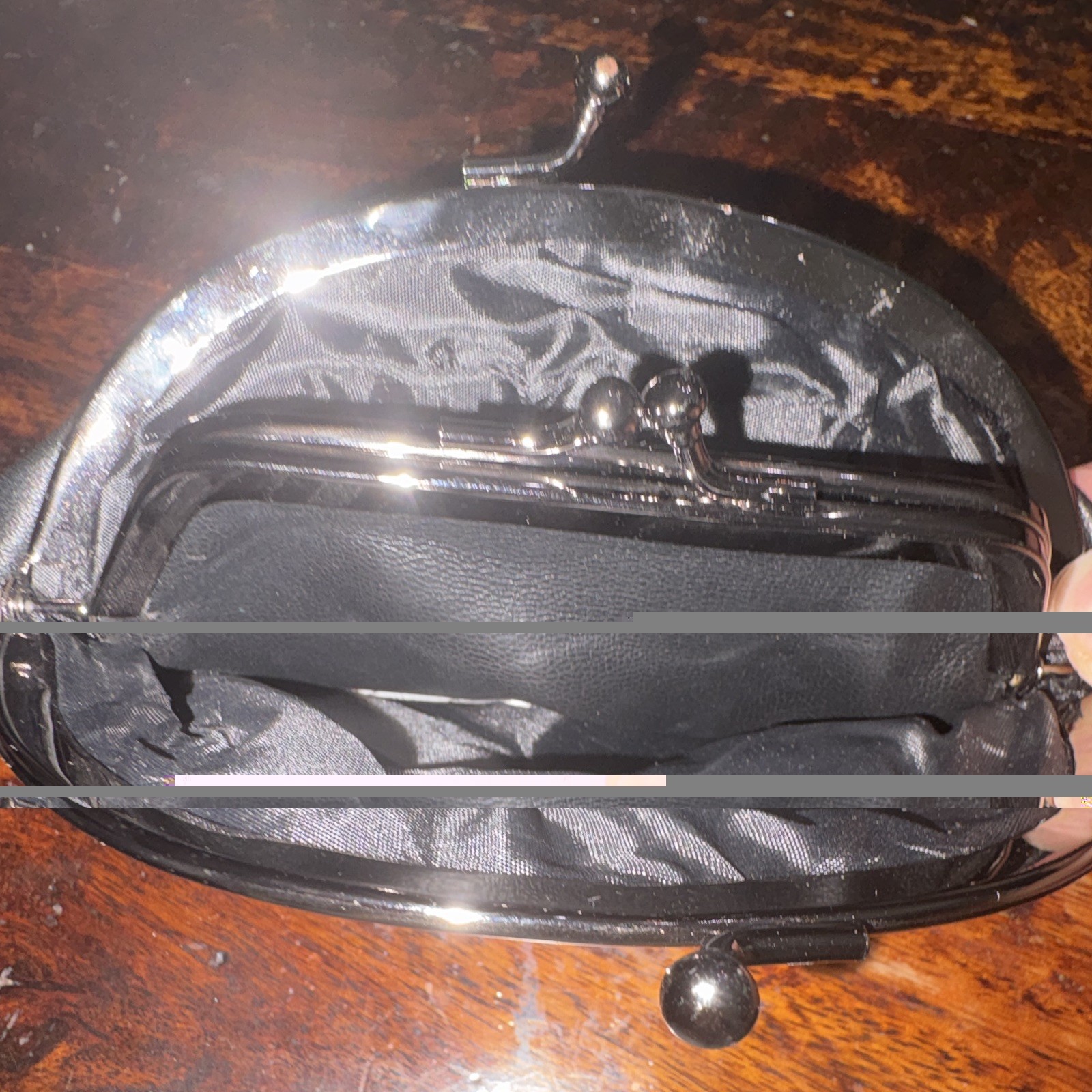 Black Small Lambskin Kiss Lock Frame Clutch Money Pouch Lined Silver Hardware