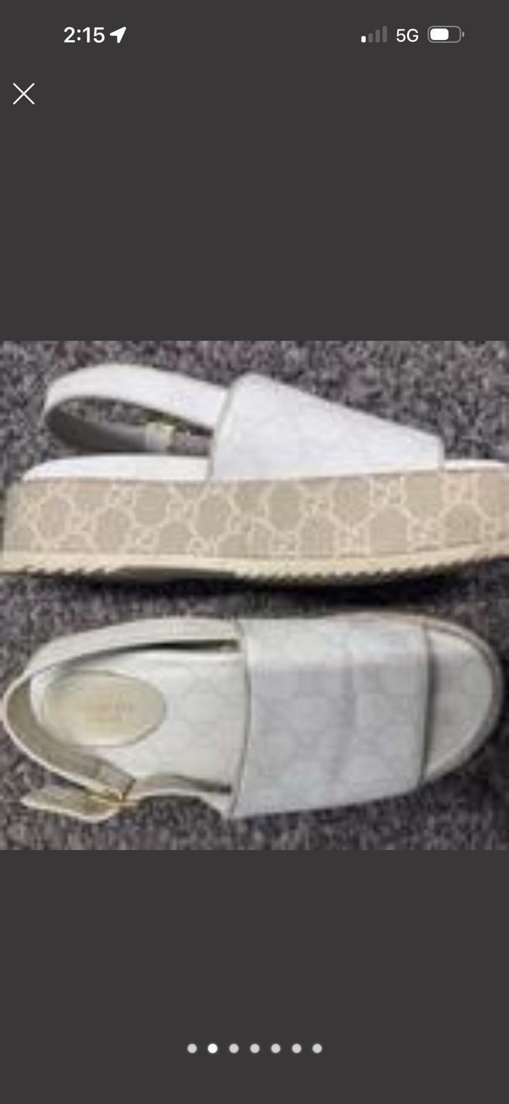 Gucci Womens Logo Platform Slingback Sandals Leather White/Beige Buckle 7