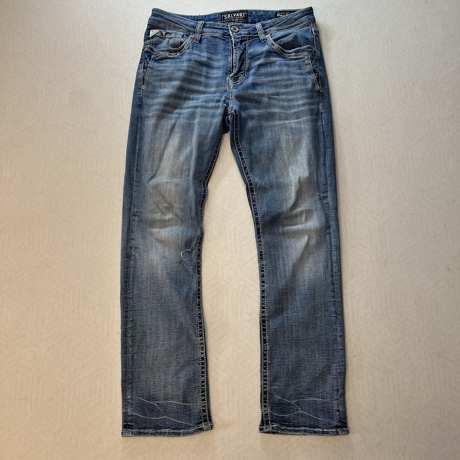 Salvage Supply Co Buckle Mayhem Straight Fit 33R Jeans Men’s Whiskered
