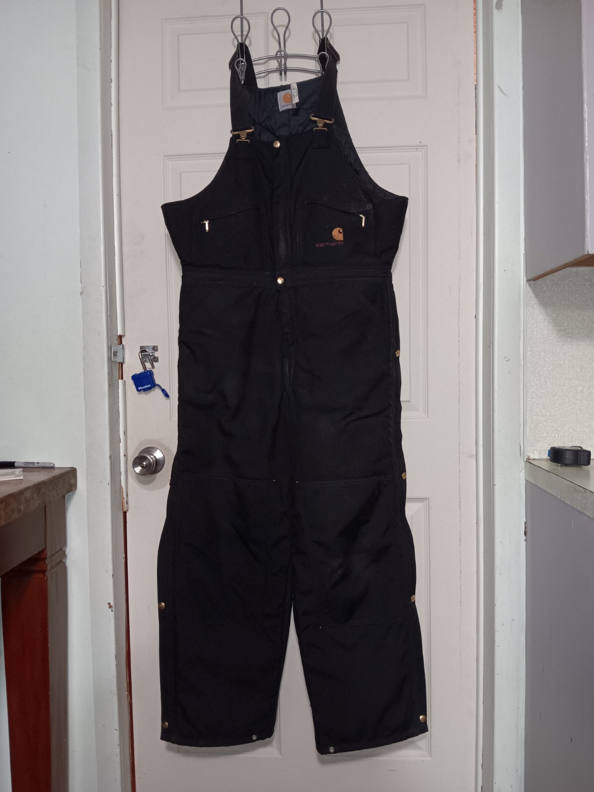 Carhartt Men’s Bib Overalls BCZF05 Extreme Black Quilt Lined 38×30 EUC