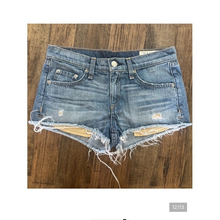 Rag & Bone Mila Cut Off Denim Shorts 24 Moss Raw Hem Distressed 100% Cotton