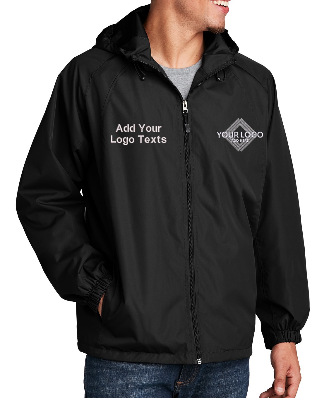 JST73 Design Your Own Custom Logo Texts Stitching Men Hooded Reglan Jackets