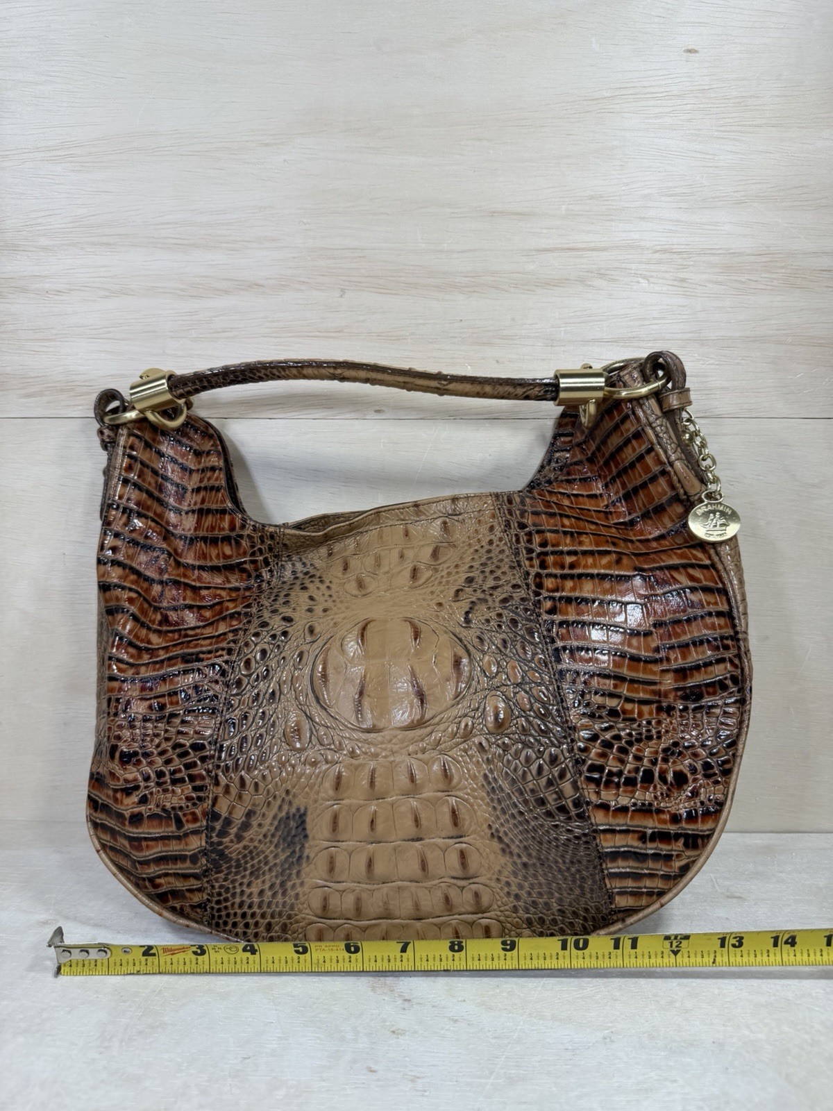 Brahmin Carmela Melbourne Tan Croc Embossed Hobo Shoulder Handbag Luxury