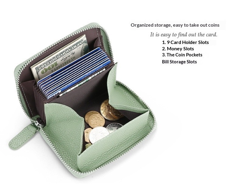 Accordion Style Leather Card Holder RFID Anti-Theft Card Case Coin Change Purse