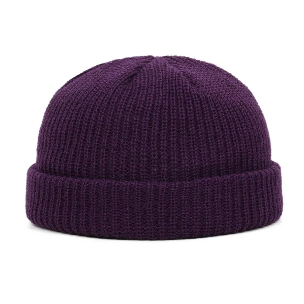 Mini Short Fisherman Beanie Hat Ribbed Docker Winter Warm Knitted Skull Cap cuff
