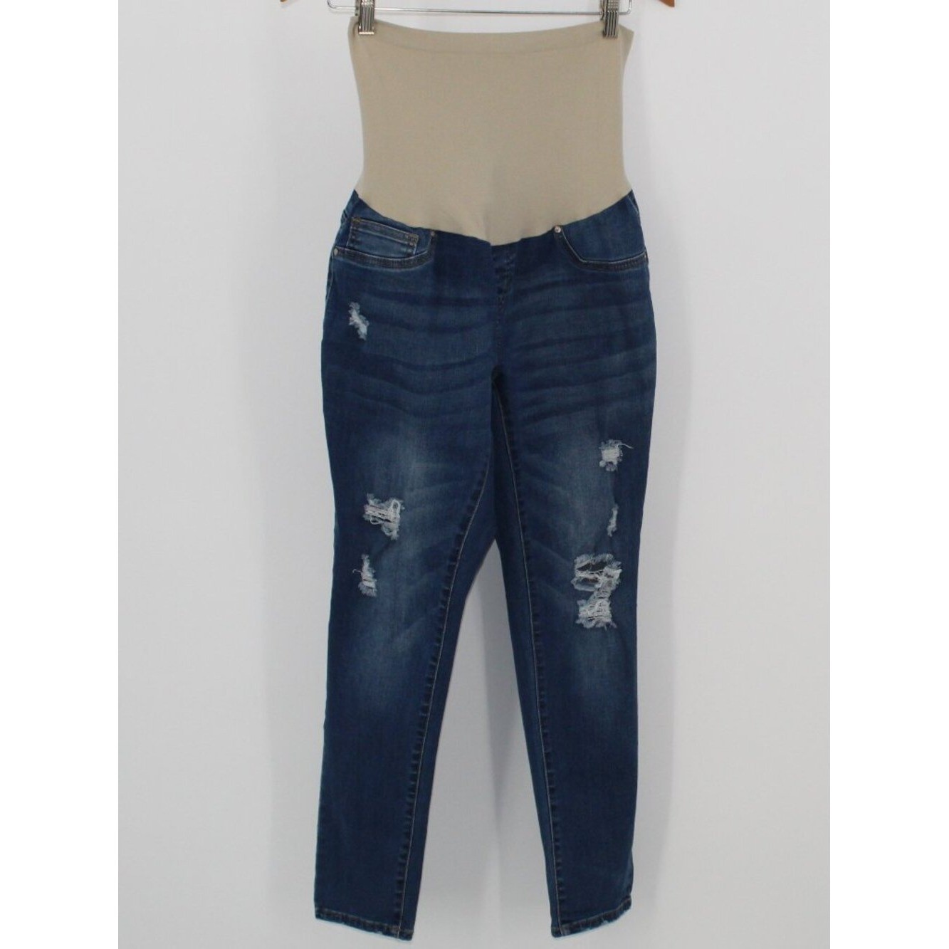 Maternity Denim Skinny Jeans Distressed Full Panel Sz XL Stretchy Comfortable
