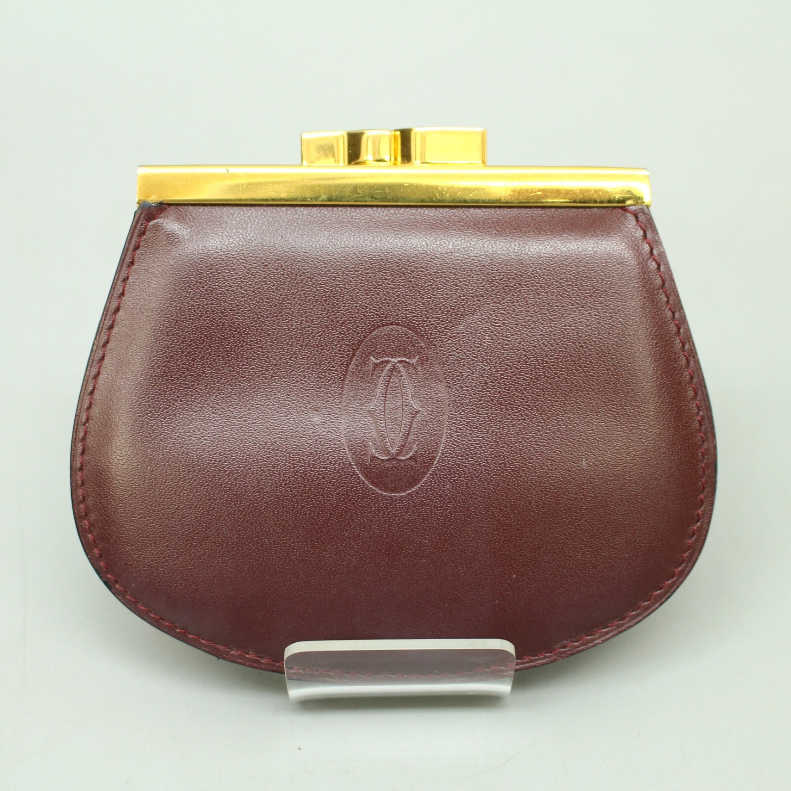 Cartier Vintage Coin Case Gama-guchi Leather Bordeaux Burgundy Coin Case 114