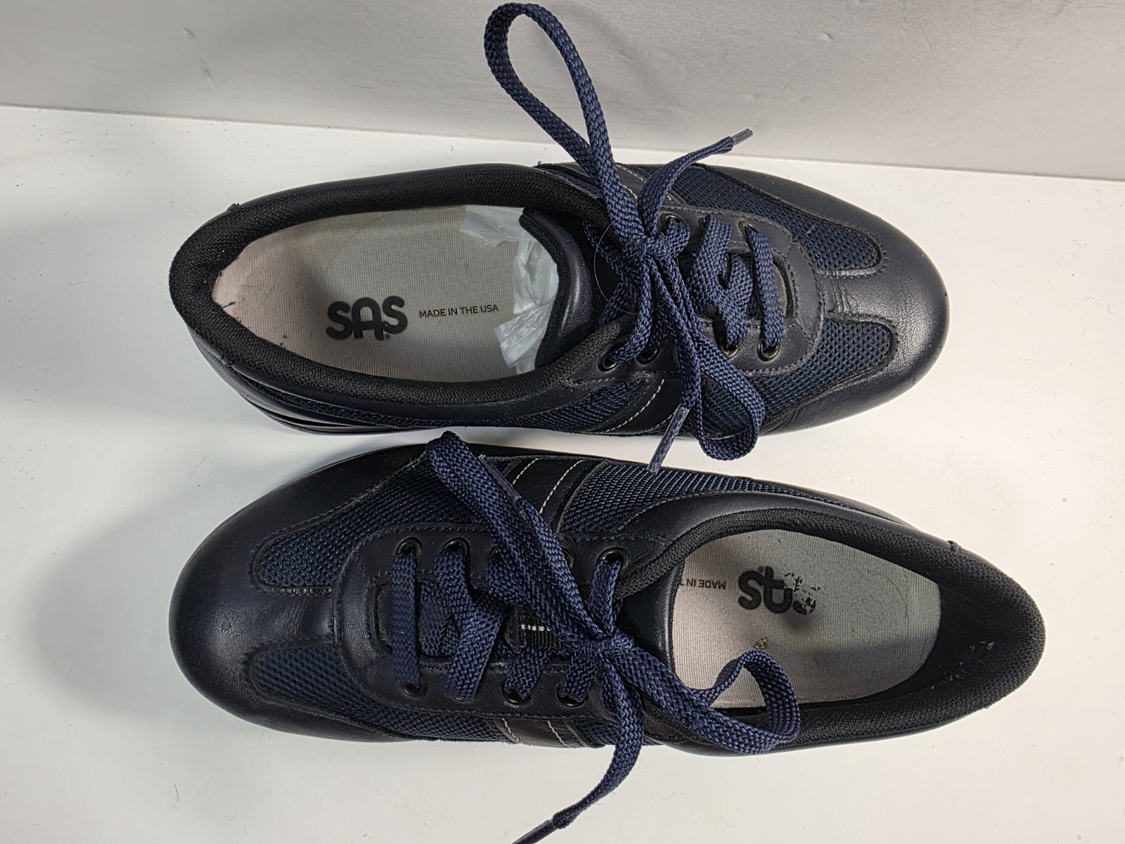 SAS Womens Navy FT Mesh and Leather Walking Sneakers – Size 6WW