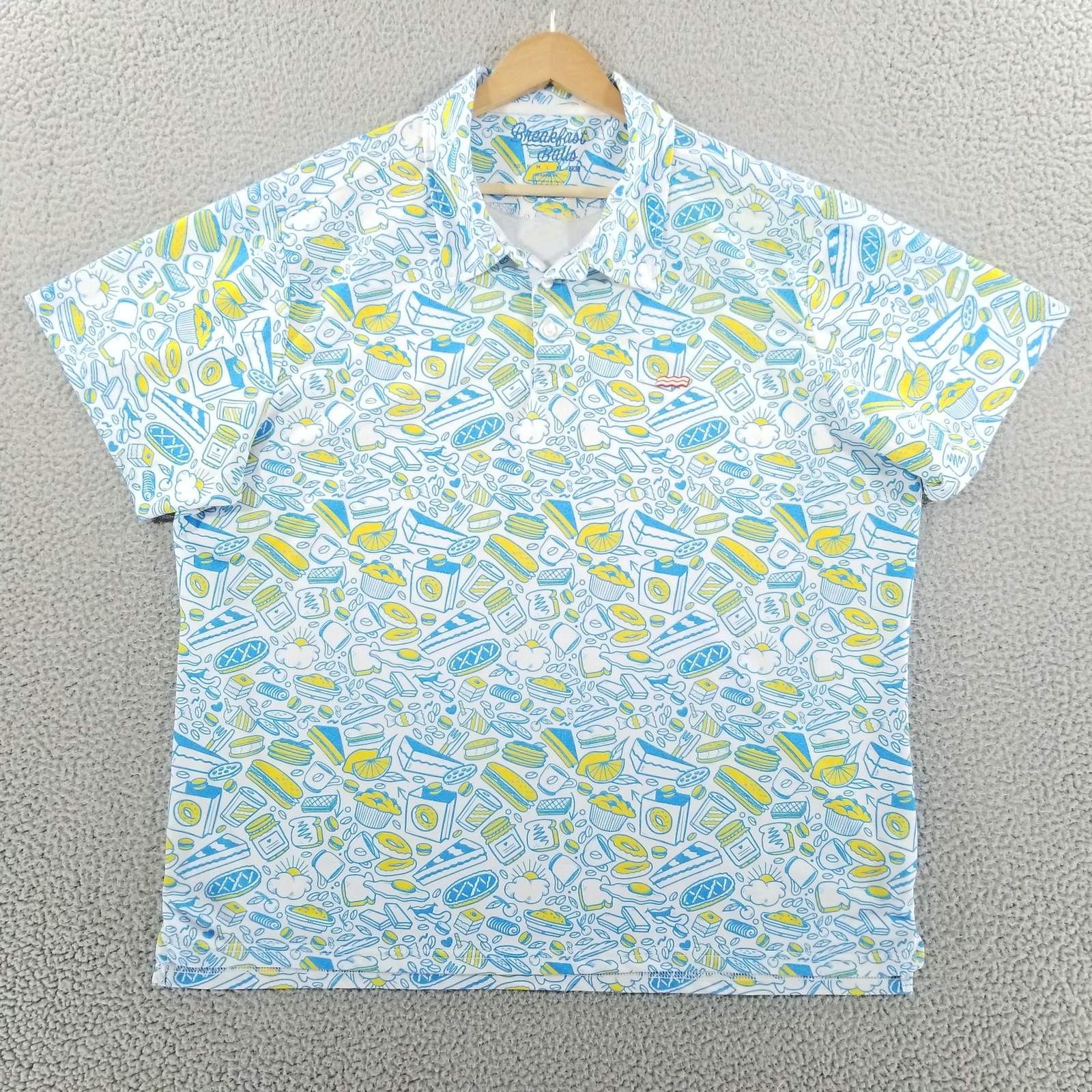 Breakfast Balls Polo Shirt Mens XXL Modern Fit Bacon Brunch Golf Donuts Diner