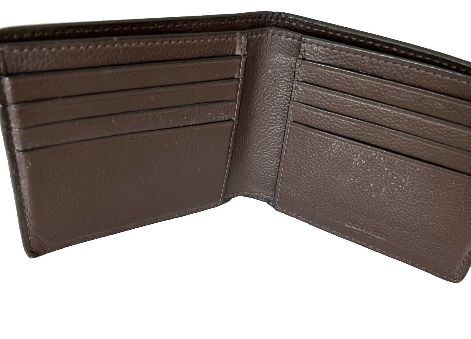 Coach Bifold Brown Pebbled Leather Wallet Billfold 8 Card Slots Bill Tiny Spot