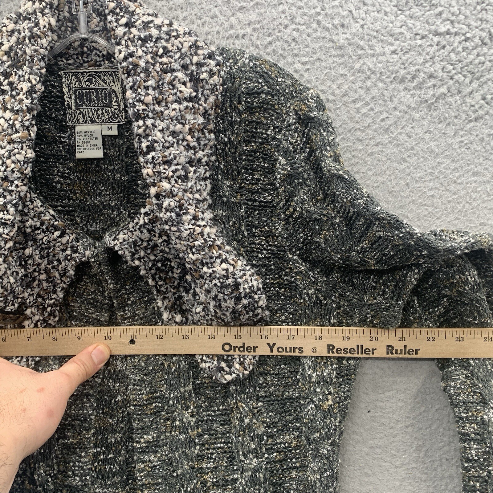 Curio Vintage Textured Knit Acrylic Blend Cardigan Sweater Gray Womens Size M