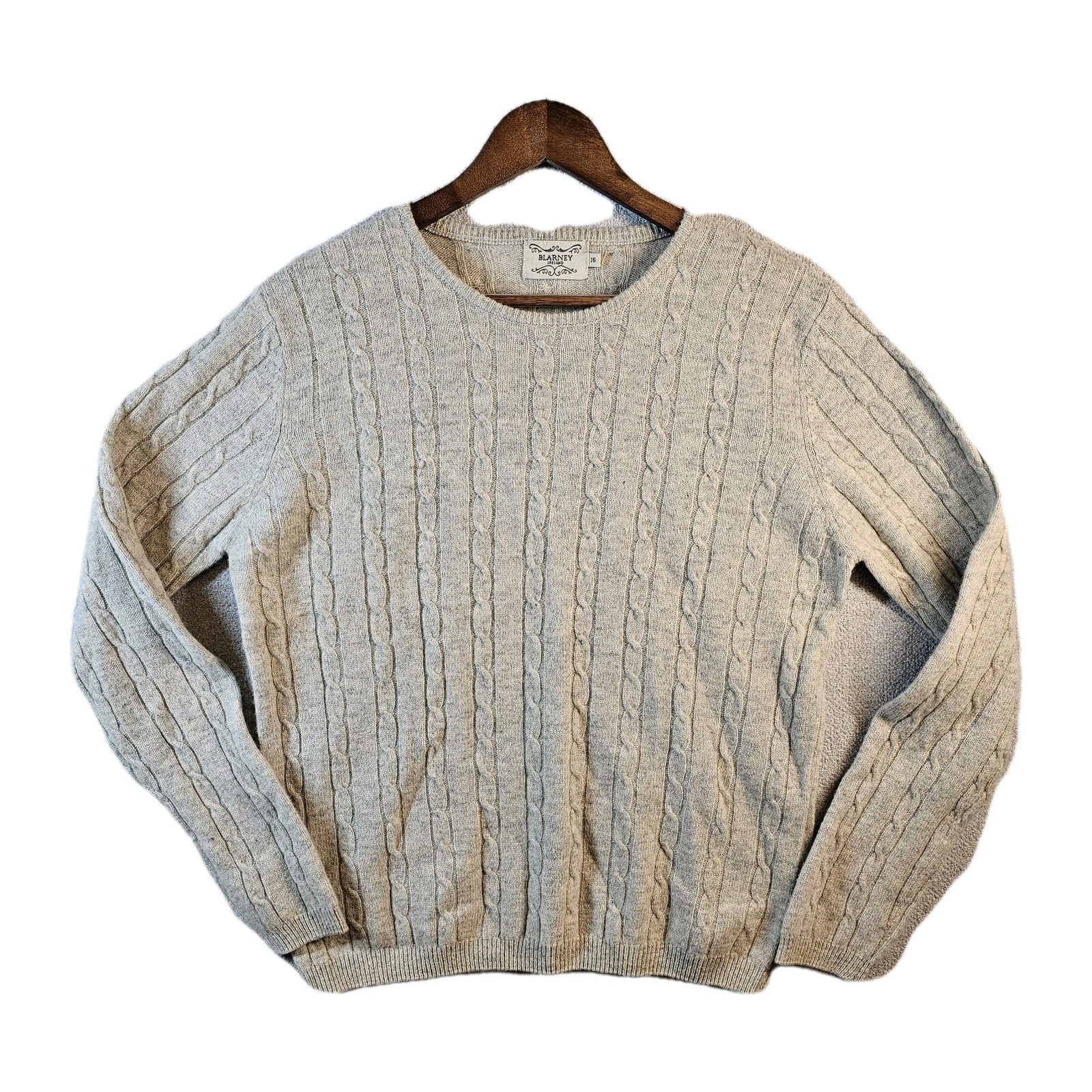 Blarney Ireland Cable Knit Fisherman Sweater Cottagecore Tan 100% Wool 16