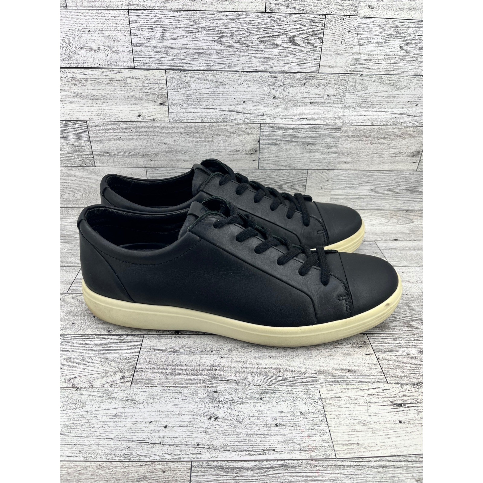 ECCO Soft 7 Sneakers Black Leather Lace Up Men’s EU 43 US 9-9.5 Casual Comfort