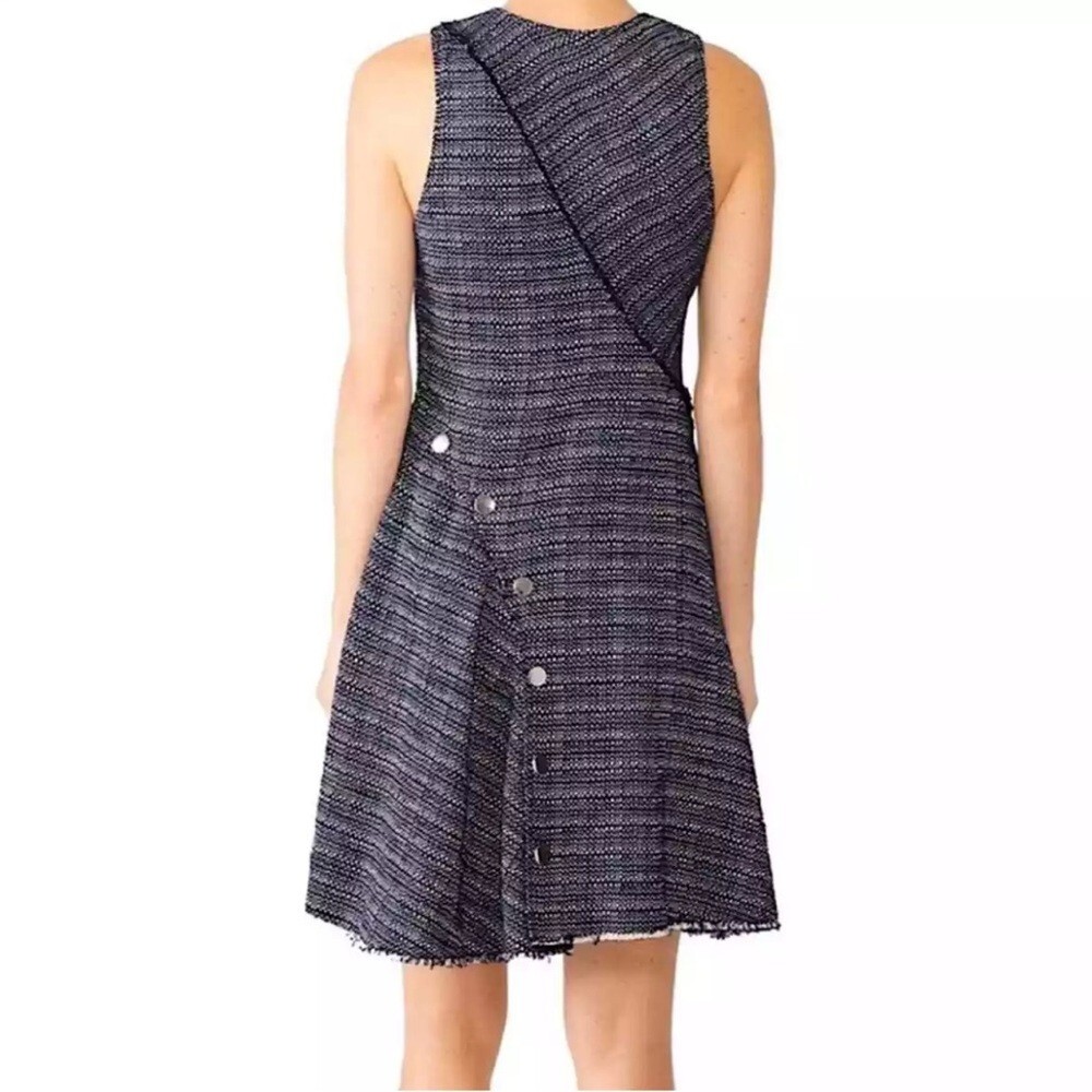 Derek Lam Blue Gray Tweed Size 2 Button Accent Sleeveless Womens Designer Dress