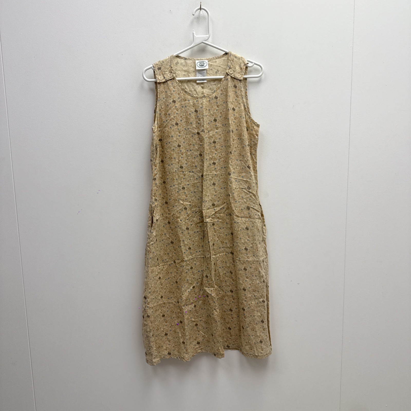 Laura Ashley Yellow Beige Floral Linen Midi Dress Size 14