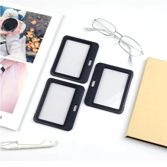 3 Pack ID Badge Holder with Double-Sided Windows Hard Plastic Horizontal ID Card