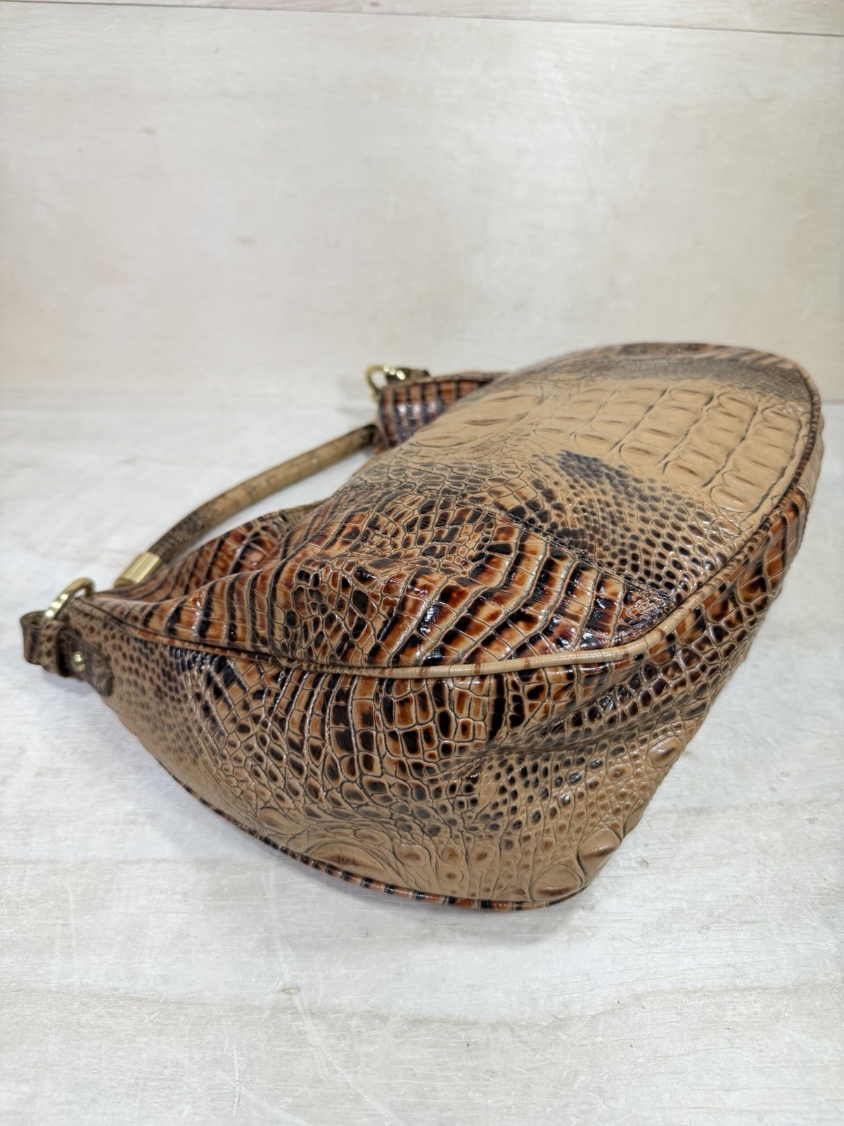 Brahmin Carmela Melbourne Tan Croc Embossed Hobo Shoulder Handbag Luxury