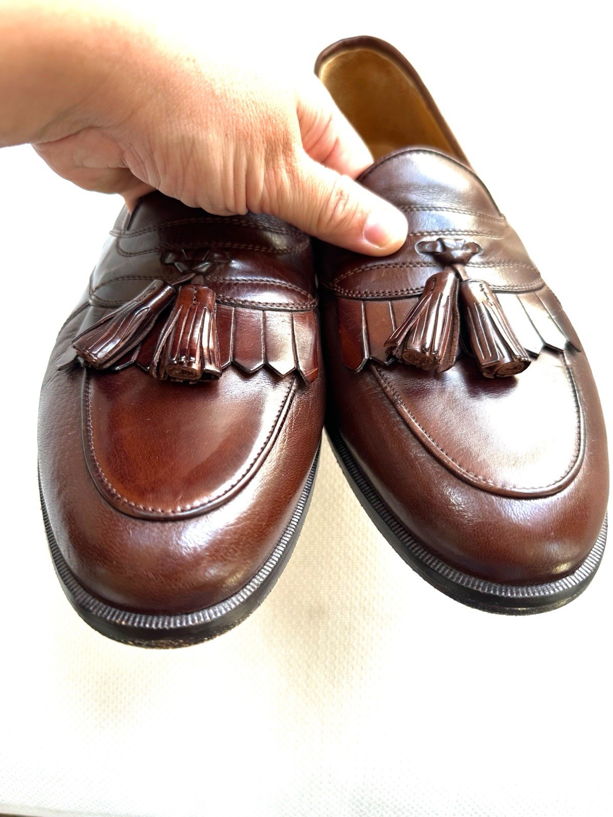 Johnston Murphy Leather Deerskin Cellini Men’s 10 M Brown Genuine Tassel Loafers