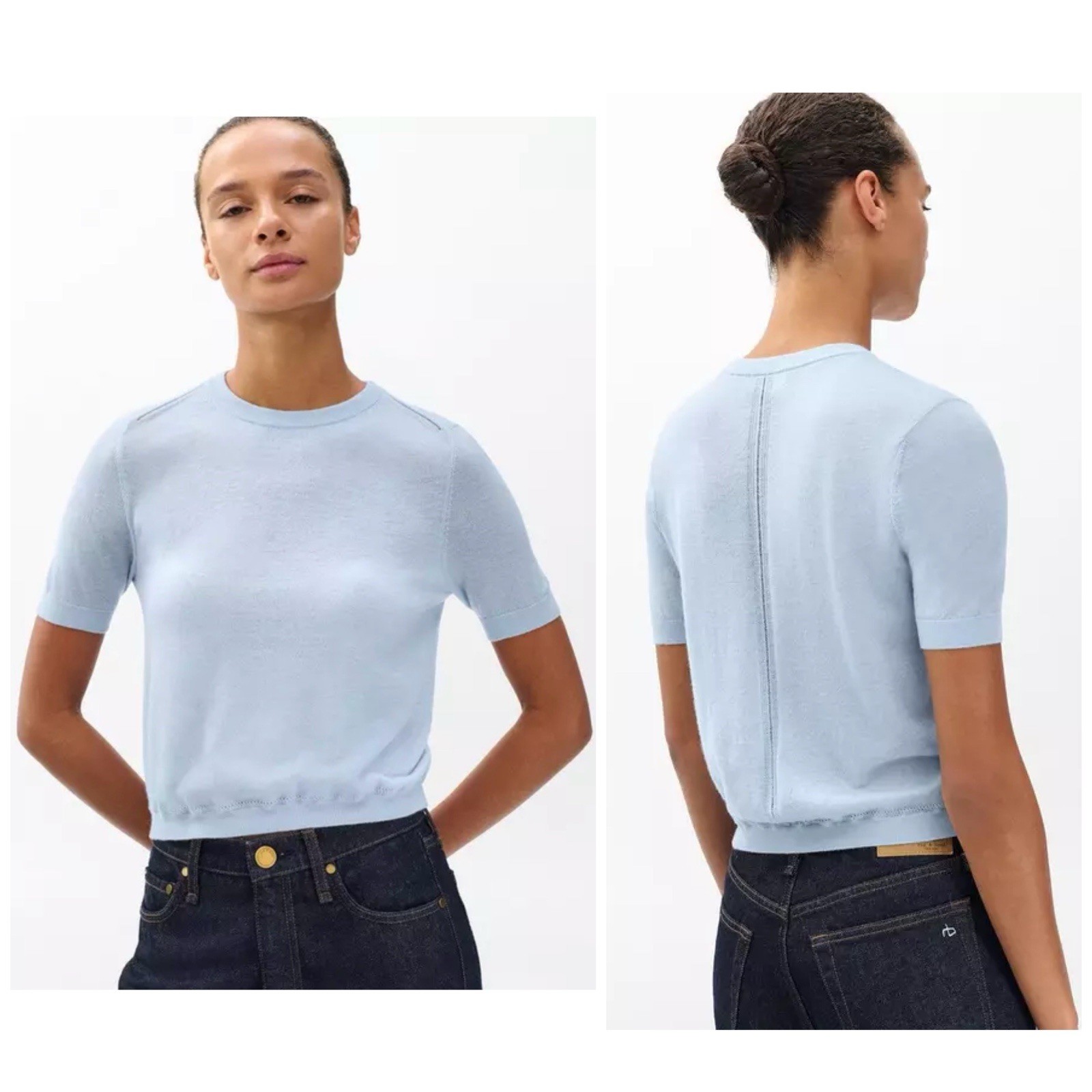 NWT Rag & Bone $378 Adeline Lightweight Cashmere Tee In Light Blue Size:Small