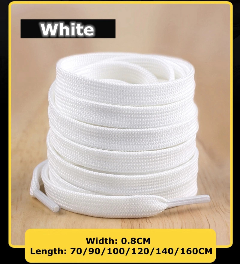 1 Pair New Sports Casual Unisex Polyester Shoelace Flat Shoelaces Black White AF