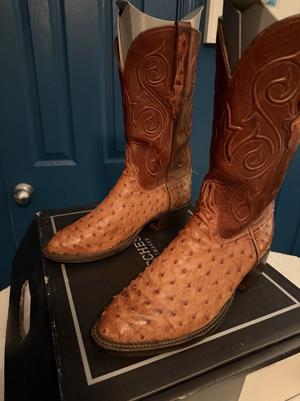 Lucchese Classics Handmade Ostrich Boots 9EE Tan/Lt Brown Barnwood From Allen’s