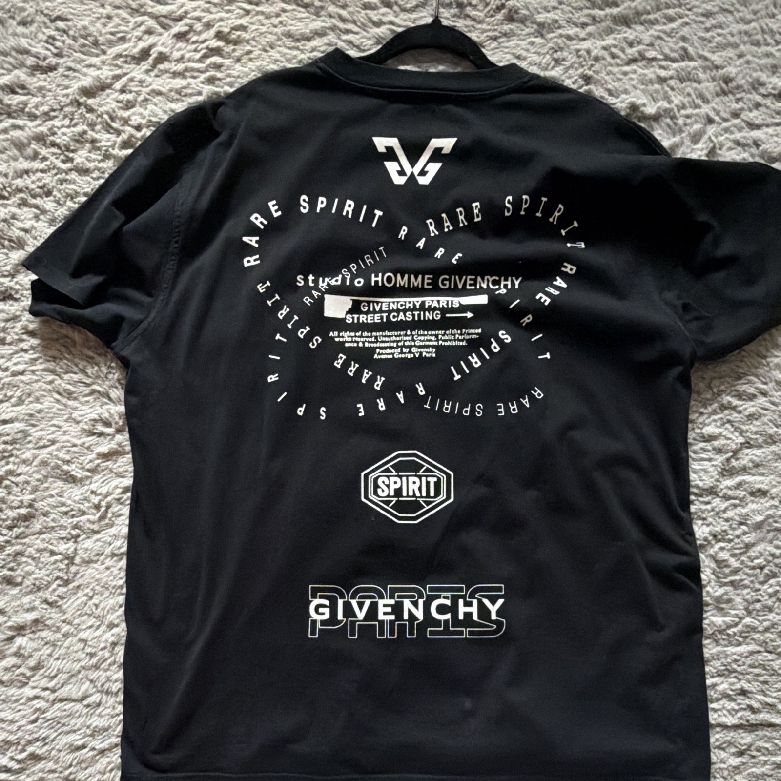 Givenchy Men’s Black XL Cotton Jersey Crew Neck Spirit Logo Graphic T-Shirt
