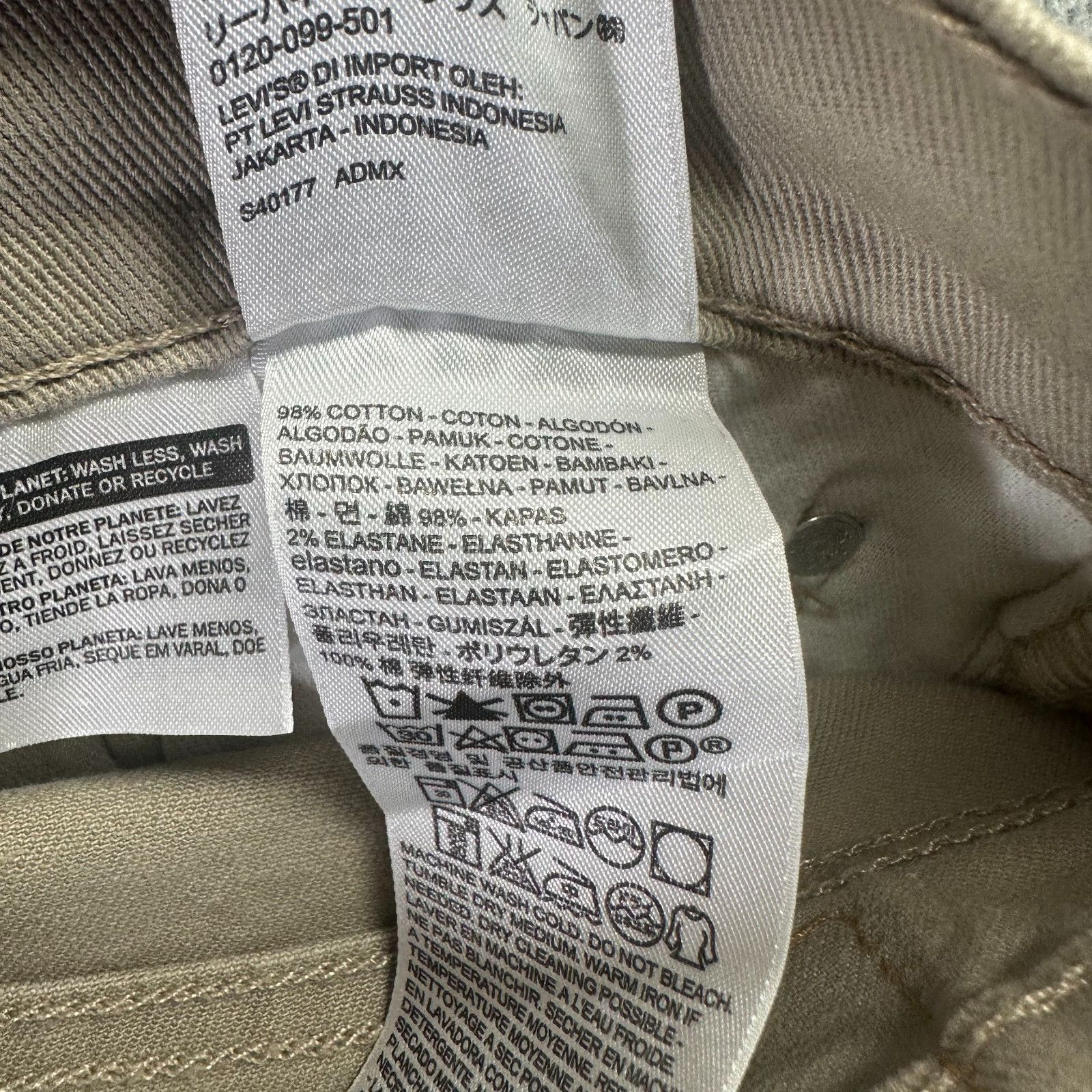 Levi’s 513 Jeans Mens 36×30 Beige Cotton Denim Straight Workwear Travel Stretch