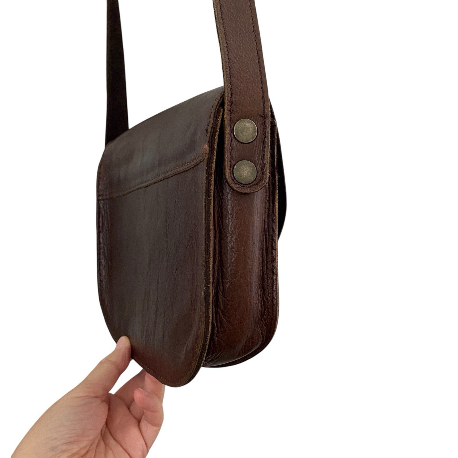 Brown Saddle Leather Vintage Raw Suede Lined Source Unknown Crossbody Bag