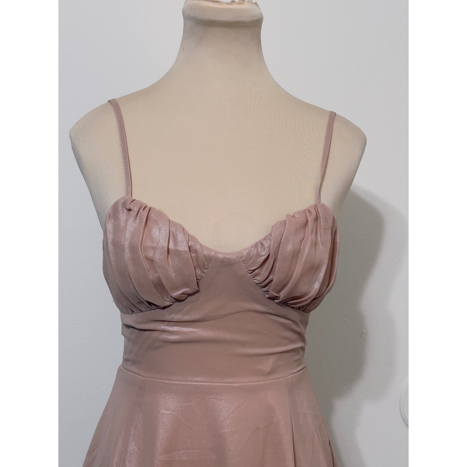 Lulus Shimmer Ruched Mini Dress XS Pink Metallic Cocktail Party Homecoming