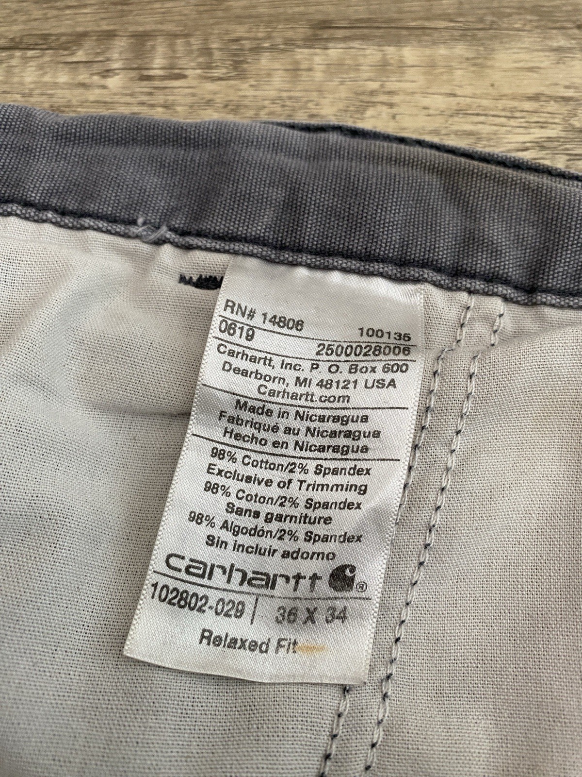 Carhartt Relaxed Straight Pants Men 36×32 Gray Double Knee Distressed 102802-029