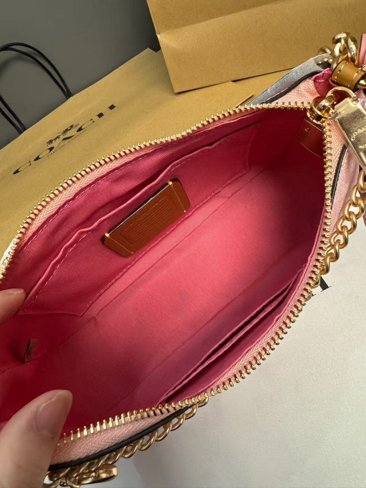 COACH CEA20 Teri Shoulder Bag Signature Canvas Pink Gold Crossbody Women NWT