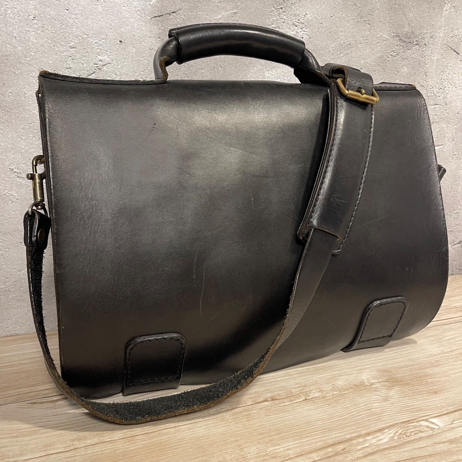 HERZ Leather Dulles Bag 2Way Shoulder Briefcase Black A4 Business Japan