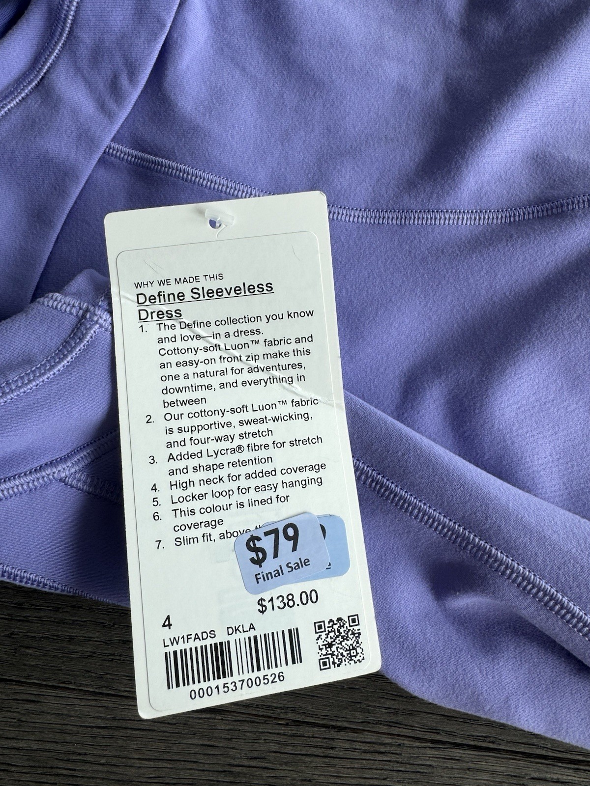 Lululemon Define Sleeveless Dress Dark Lavender Size4 NWT